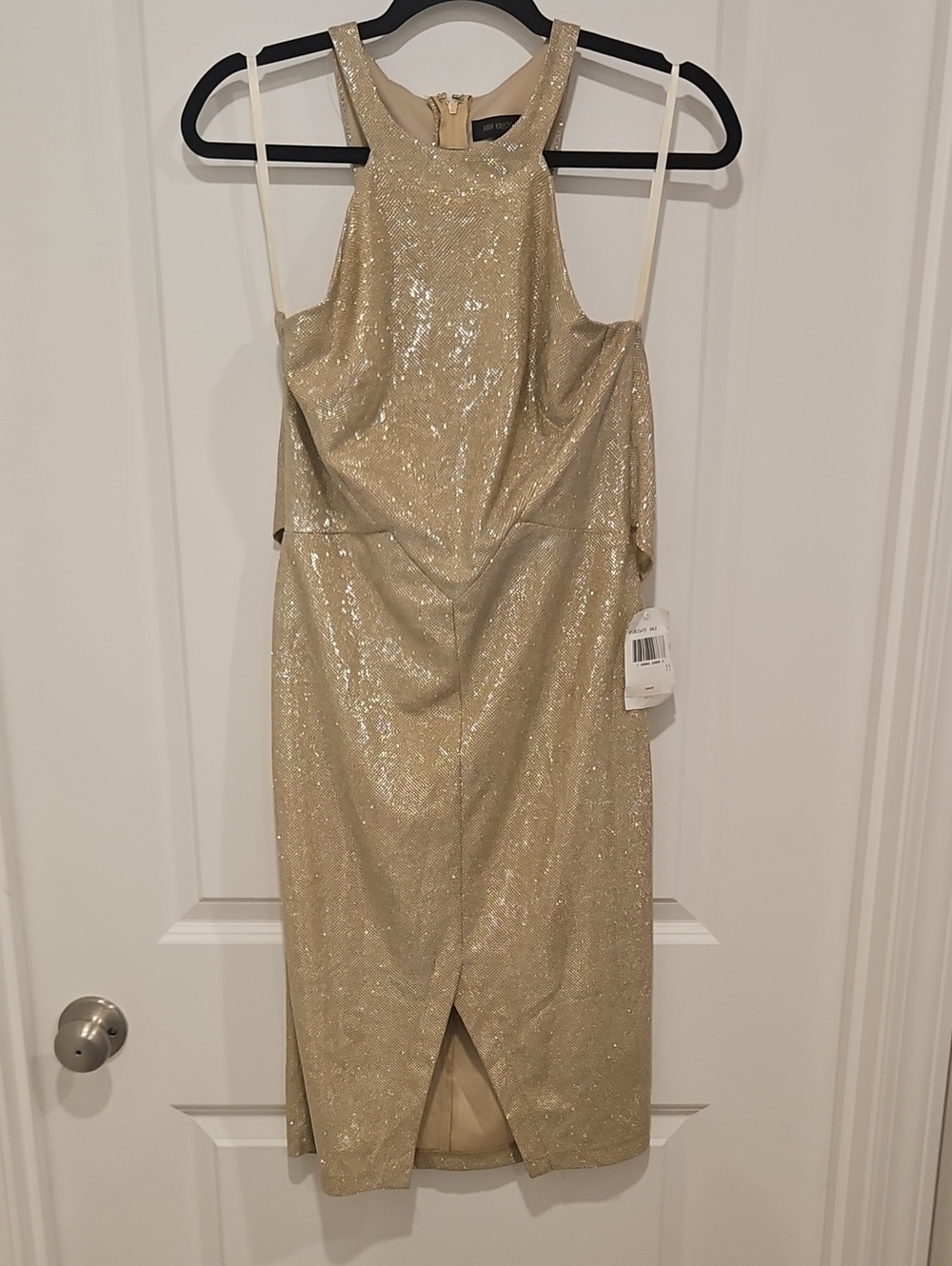 Jodi Kristopher Gold Sequin Halter Midi Dress